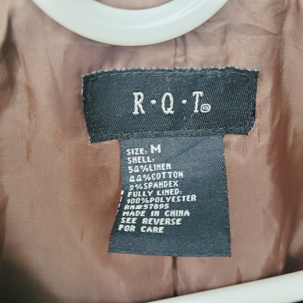 Vintage R.Q.T Jacket Linen Cotton Women Medium Lined Brown Buttons Collared Fall - Picture 3 of 11